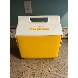 Vintage Igloo Little Playmate Cooler Yellow White Push Button Lid Lunch Box Rare
